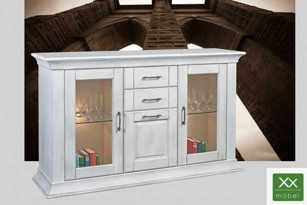 Sideboard | Brooklyn | Antikweiß Pappelholz teilmassiv T17