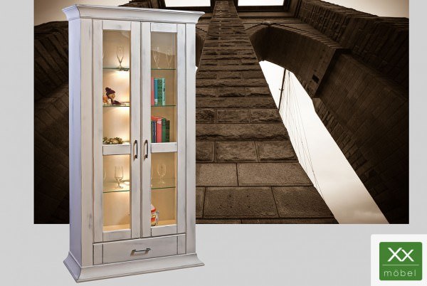 Glasvitrine Landhausstil weiß | Brooklyn | Pappelholz teilmassiv | T12