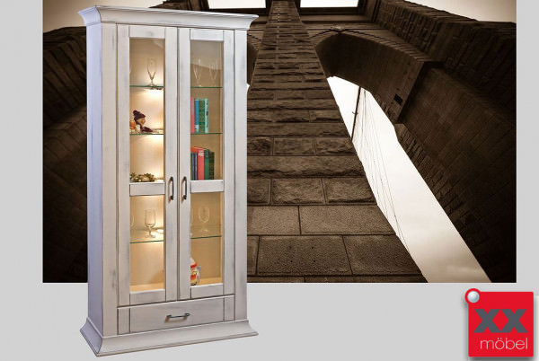 Glasvitrine | Brooklyn | Vintage Pappel teilmassiv | T12