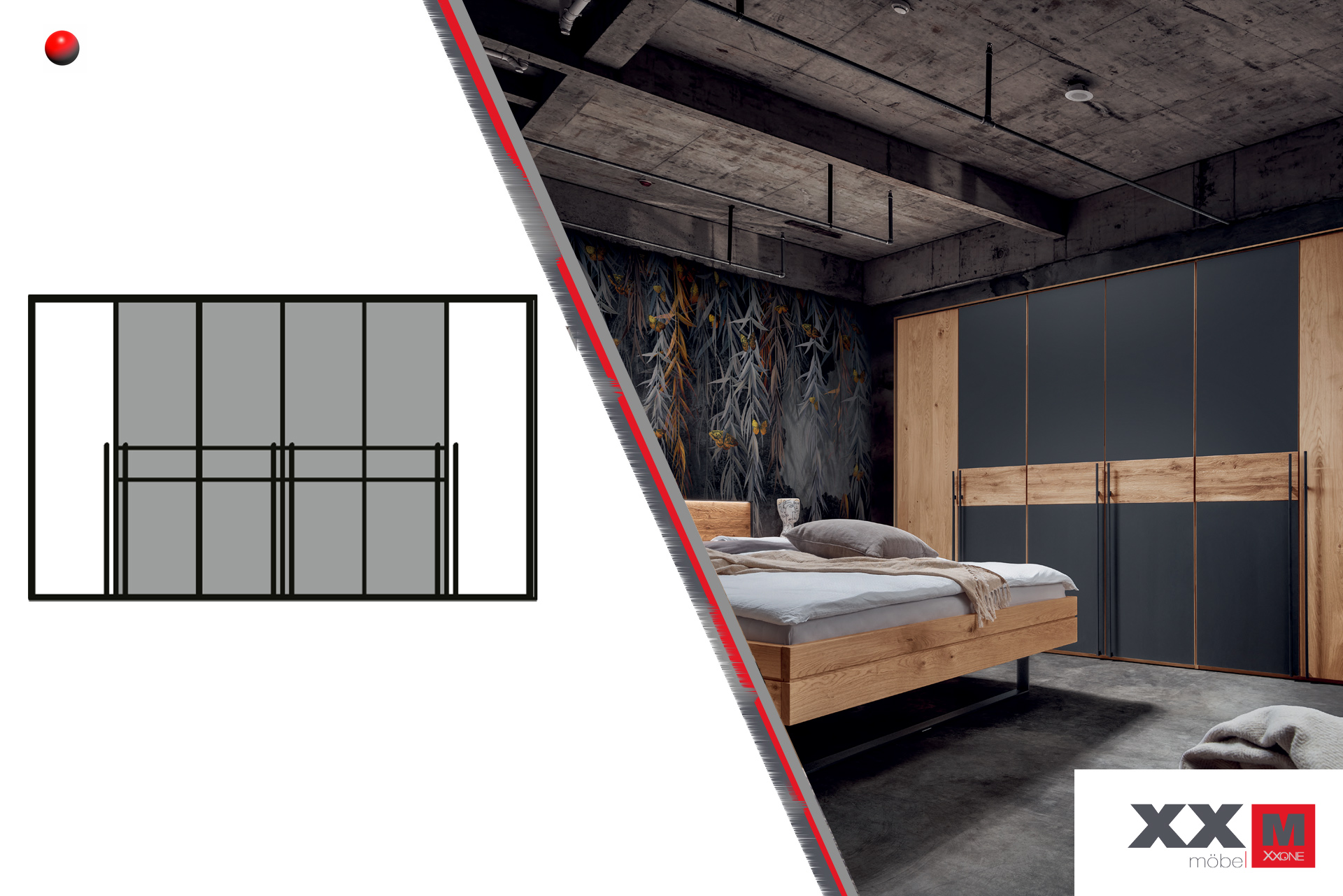Forestales Boston Kleiderschrank 6-türig – Wildeiche, holztüren komplett – 360 × 219 × 60 cm