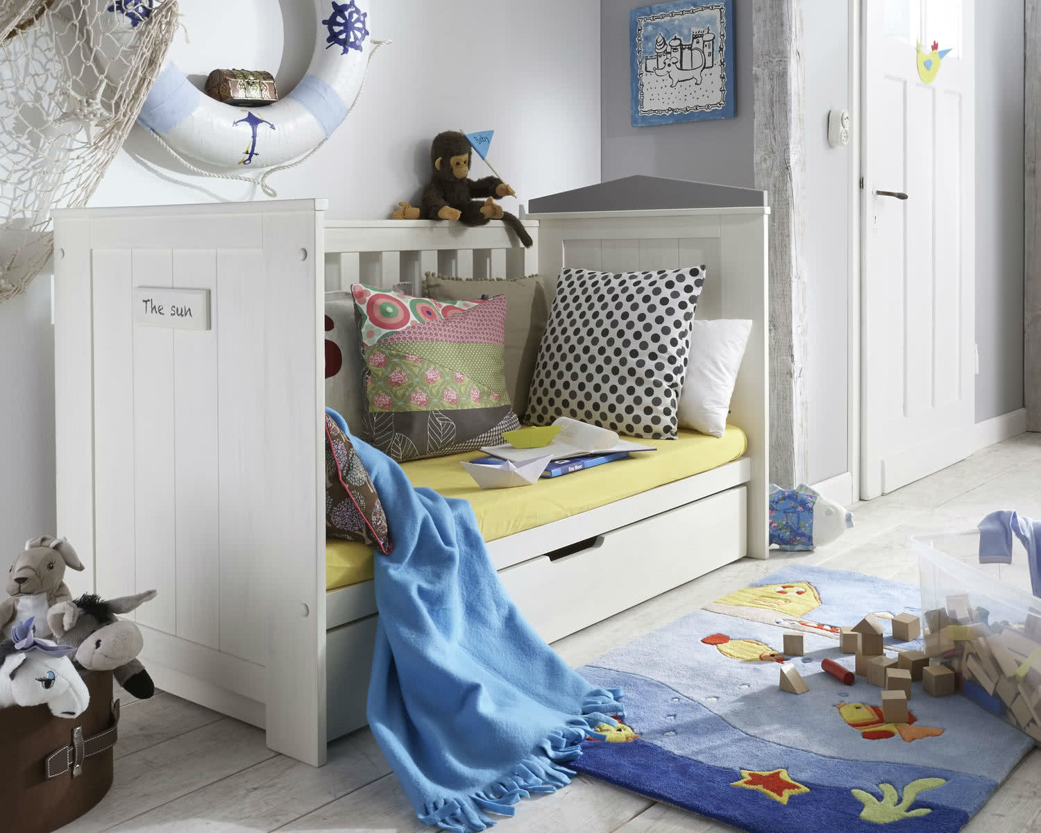 Lucky · Babybett – weiß / grau – 145 × 100 × 75 cm