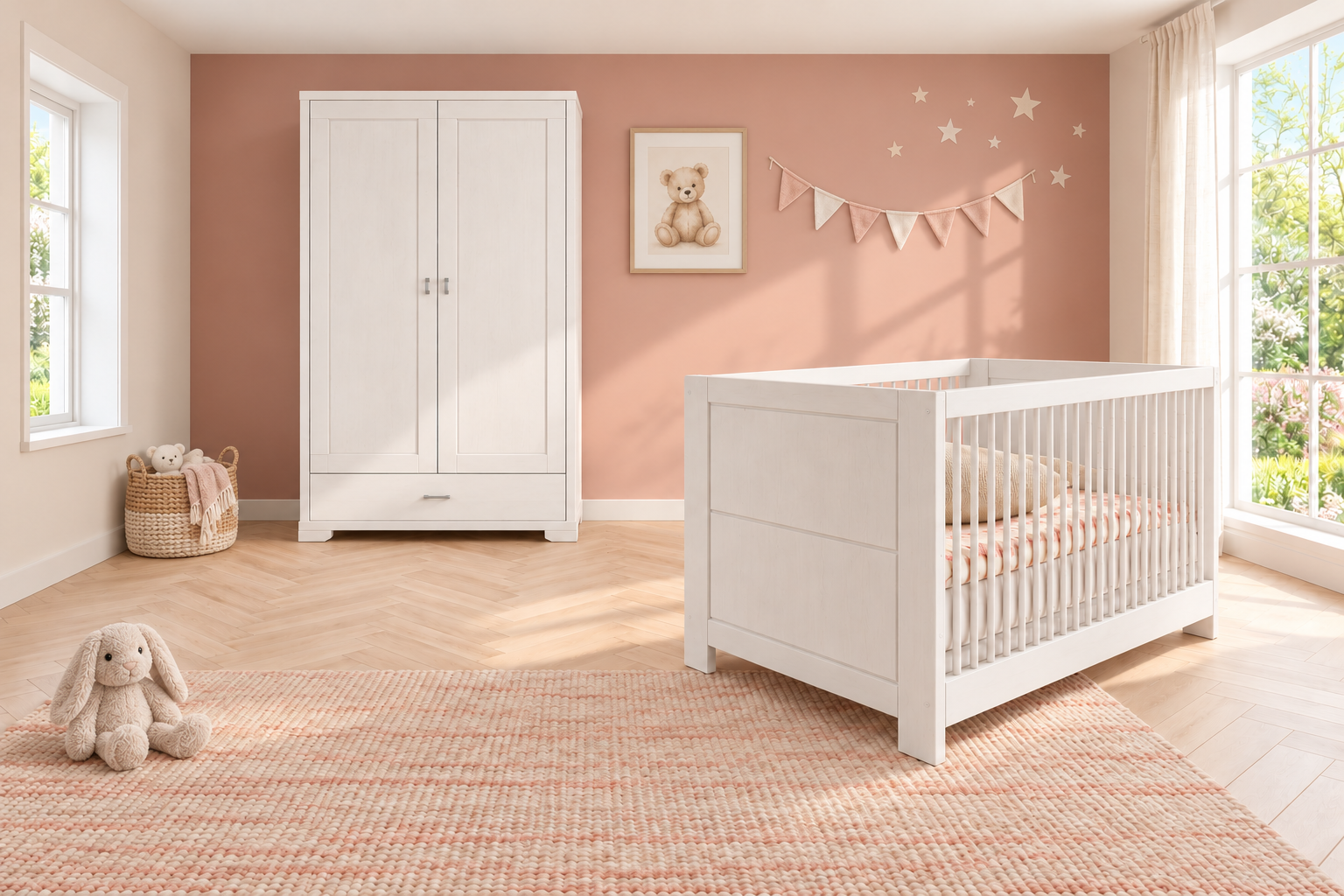 VITA Babybett und Kleiderschrank 2-türig – Weiß · Einrichtungsillustration