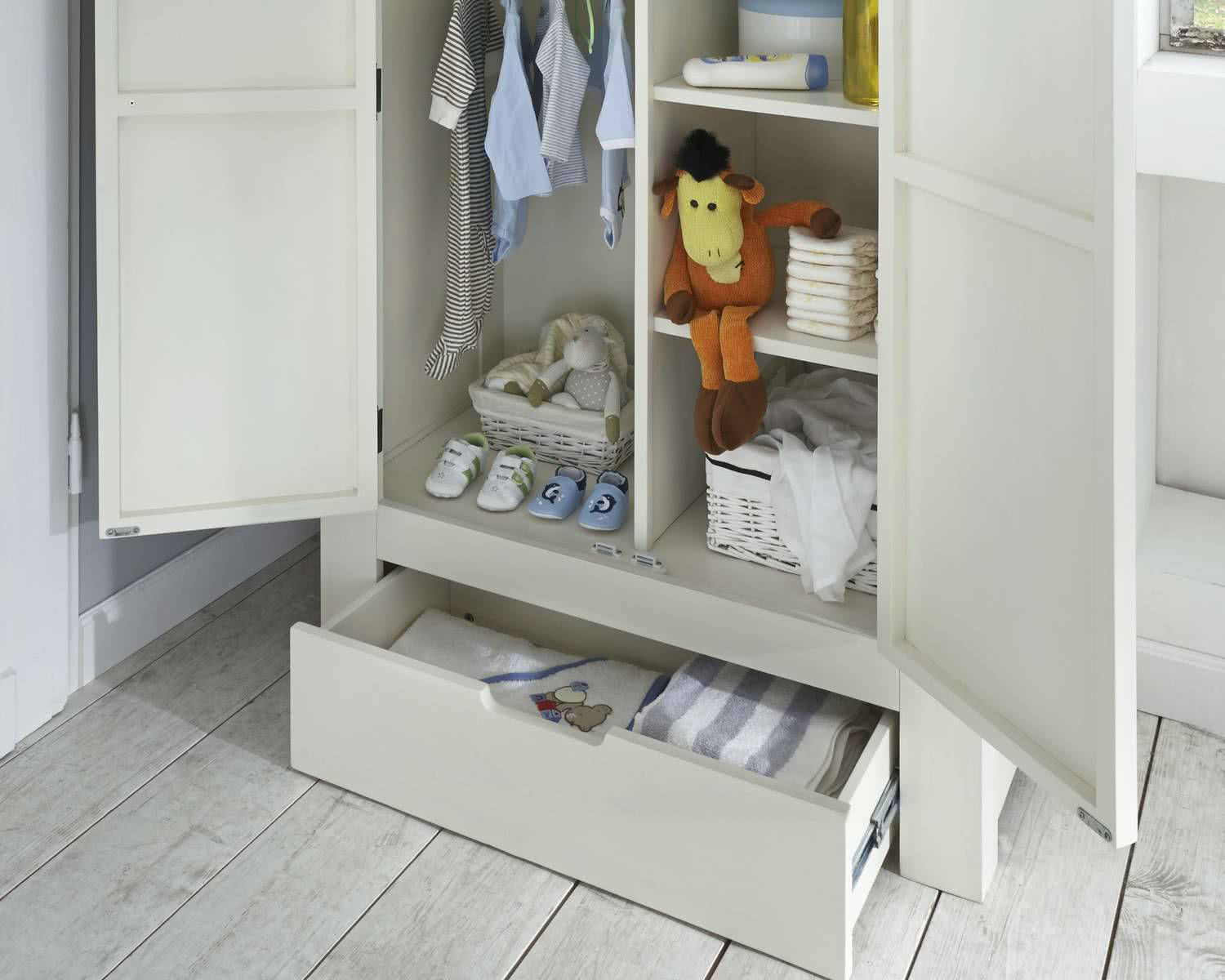 Lucky · Kleiderschrank – weiß / grau – 107 × 184 × 53 cm