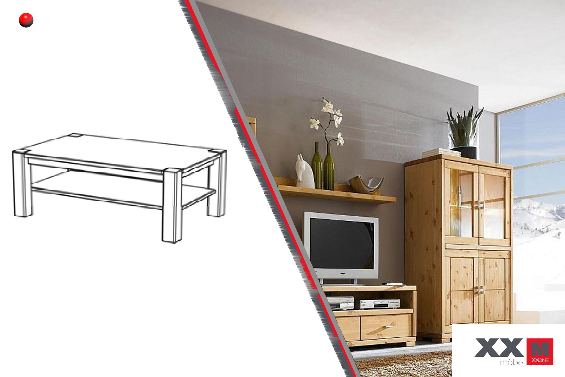 Vita · Couchtisch – gebeizt/geölt – 120 × 48 × 74 cm