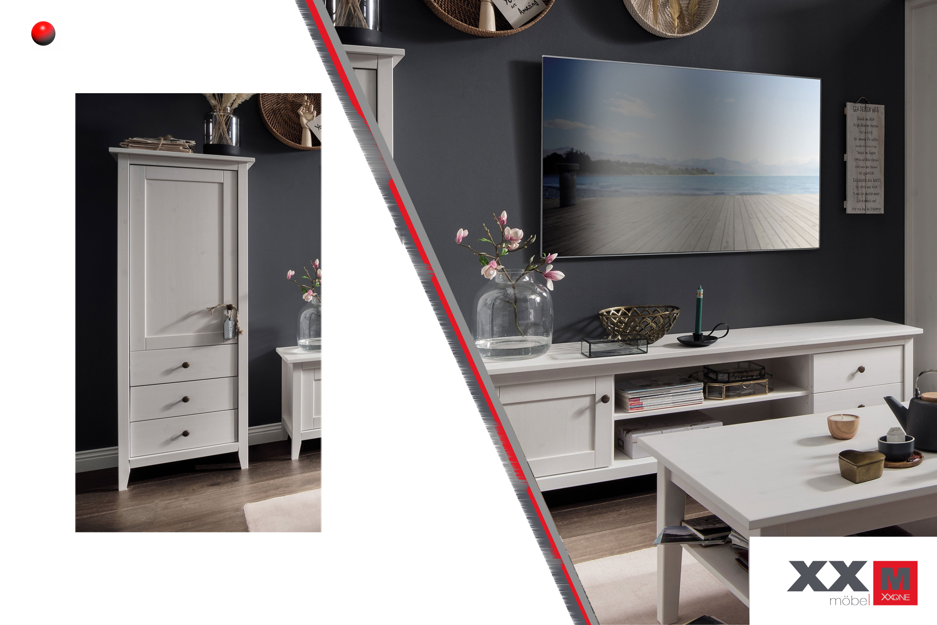 Solvita wohnen · Highboard schmal, mit Holztür · Typen- und Ausführungsbeispiel