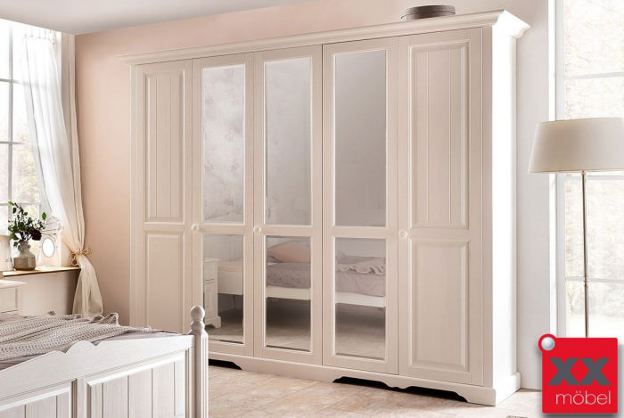 Kleiderschrank Landhausstil weiß 5 türig | Pisa | Front Massivholz | D25