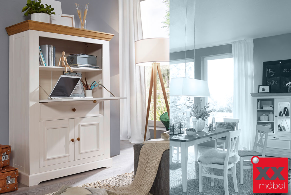 Sekretär Landhausstil weiß | Windsor | Kiefer Massivholz | T06