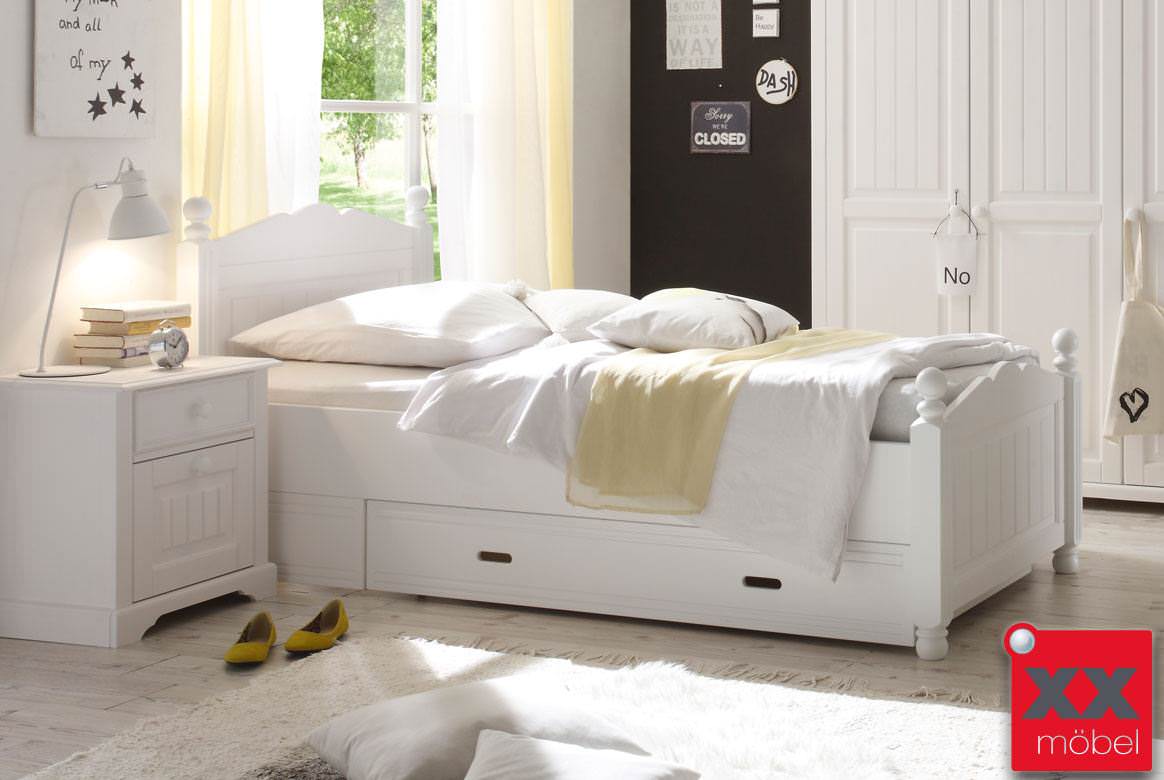 Jugendbett Landhausstil Weiss Cinderella Kiefer Teilmiv T52