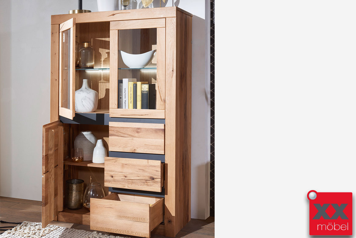 Highboard Massivholz Wildeiche | Toskana | Unikate Rissoberfläche | T06