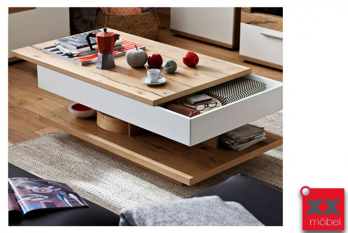 Couchtisch | Nizza | weiß - Crackeiche | T65